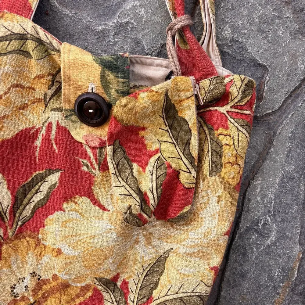 Susan Todd Bark Cloth Tote Bag from Vintage Floral Upholstery Fabric Sustainable - Picture 7 of 11